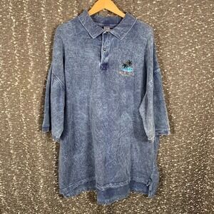Vintage Upper Class Maui Hawaii Blue Polo Shirt Acid Travel Wash Men's 2XL